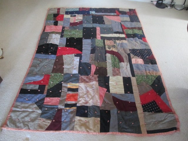 Vintage Hand Sewn Fabric Scrap Patchwork Quilt (1 of 12)