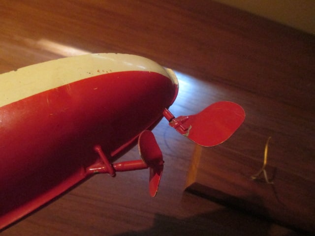 Vintage Sutcliffe Pressed Steel Wind-Up "Minx" Boat with Wood Display Stand - 5