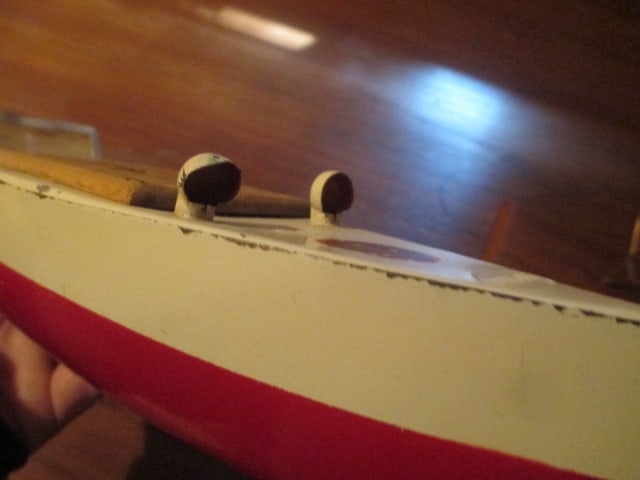 Vintage Sutcliffe Pressed Steel Wind-Up "Minx" Boat with Wood Display Stand - 6