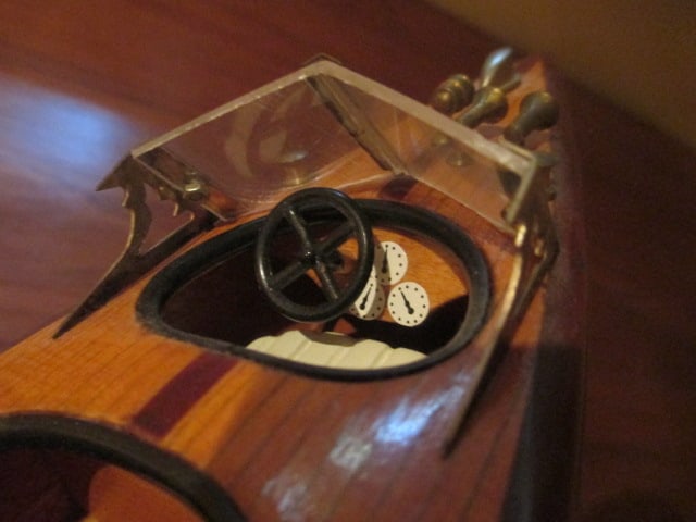 Wood Scale Model Chris-Craft Triple Cockpit Runabout Speed Boat on Wood Stand - 9