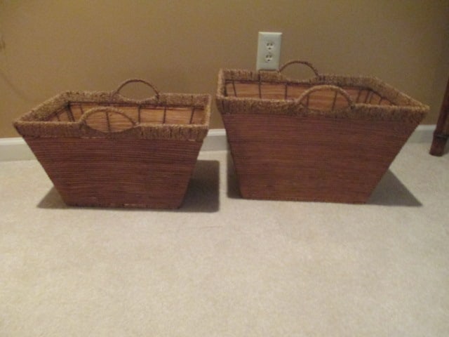Two Woven Twig and Woven Rope Handle Nesting Handled Baskets (1 of 6)
