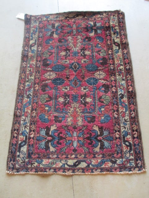 Vintage Burgundy and Navy Persian Hand Woven Rug: approx. 31" x 47", age/use wear on edges-see pictures and preview, Local Pickup Only 