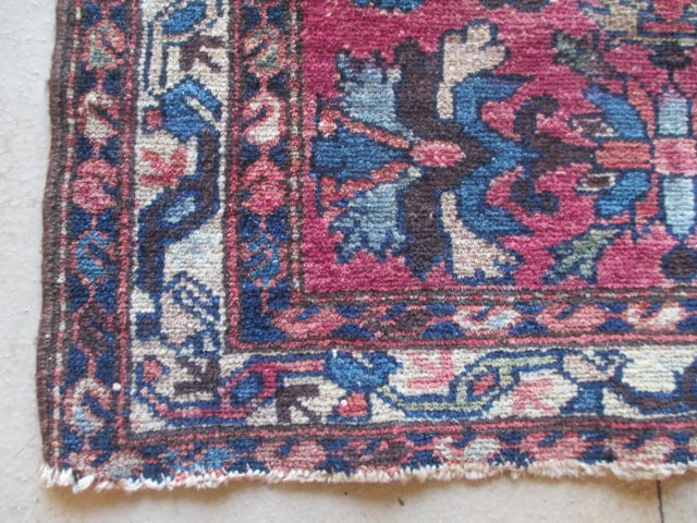 Vintage Burgundy and Navy Persian Hand Woven Rug - 5