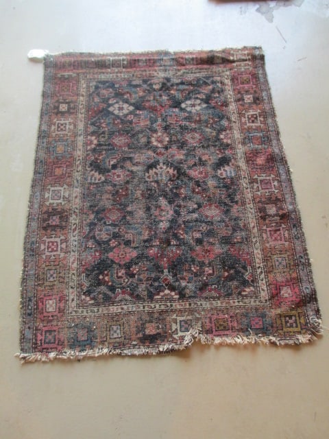 Vintage Earth Tone and Navy Persian Hand Woven Rug: approx. 41" x 51", age/use wear on edges-see pictures and preview, Local Pickup Only 