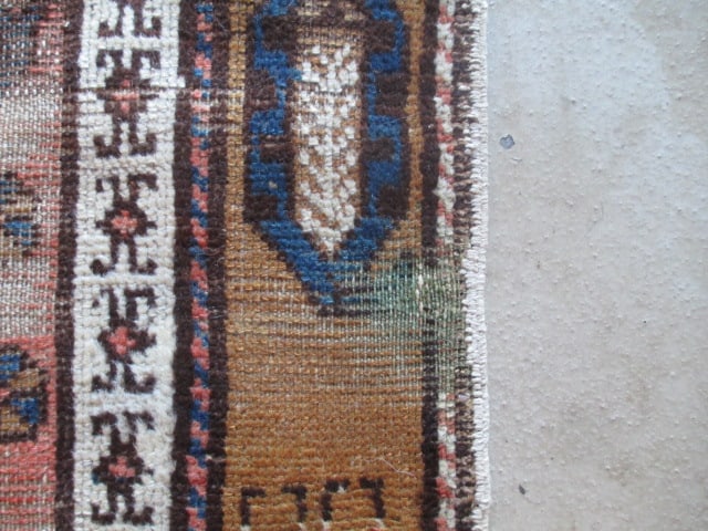 Vintage Earth Tone and Navy Turkish Hand Woven Runner - 13