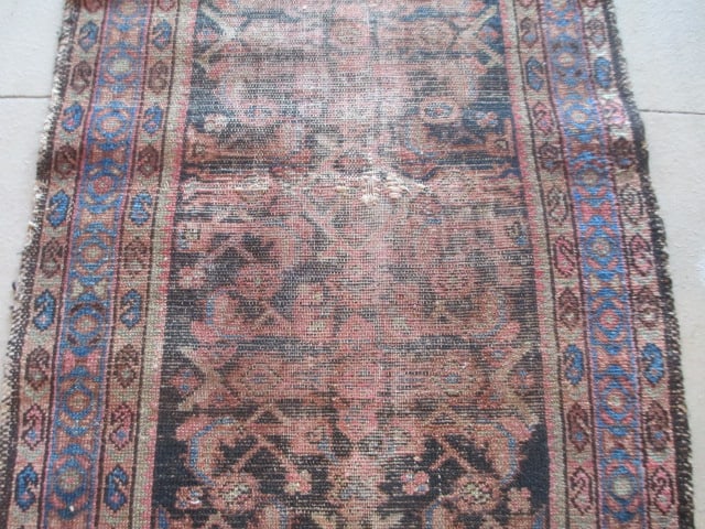 Vintage Burgundy and Navy Turkish Hand Woven Runner - 3