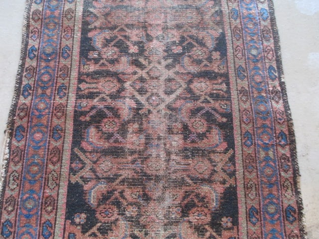 Vintage Burgundy and Navy Turkish Hand Woven Runner - 4