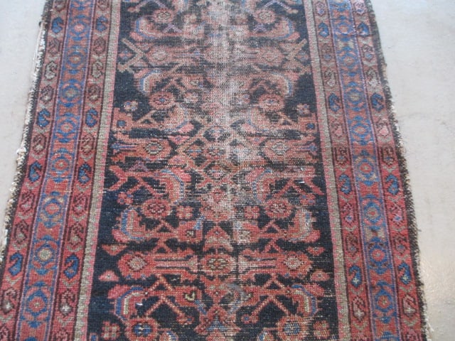 Vintage Burgundy and Navy Turkish Hand Woven Runner - 5