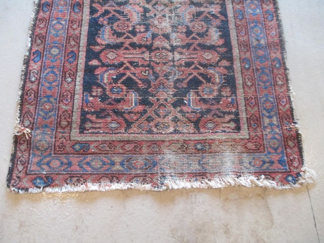 Vintage Burgundy and Navy Turkish Hand Woven Runner - 6