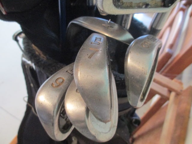 Blue/Navy Canvas Keowee Key Golf Bag with Set of Men's Lynx Black Cat Golf Clubs - 7