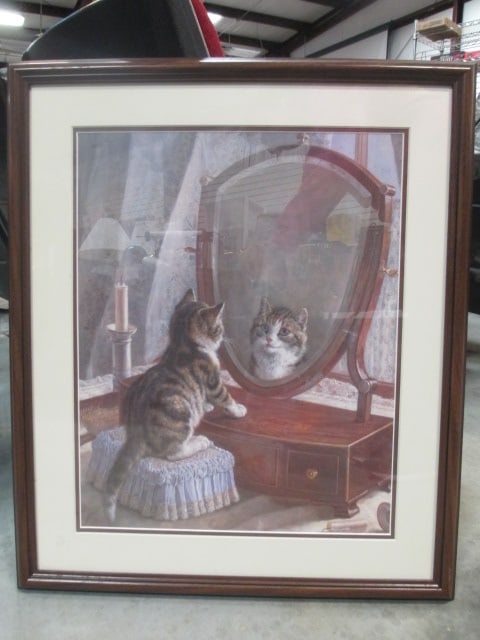 Kitten Looking in Mirror F. Paton F/M Print: 22 x 27
