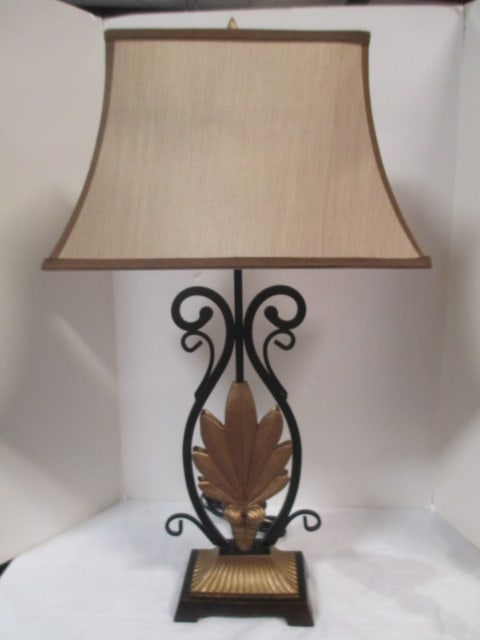 Black Scrolled w/Gold Tone Leaf Accent Lamp: 32"
