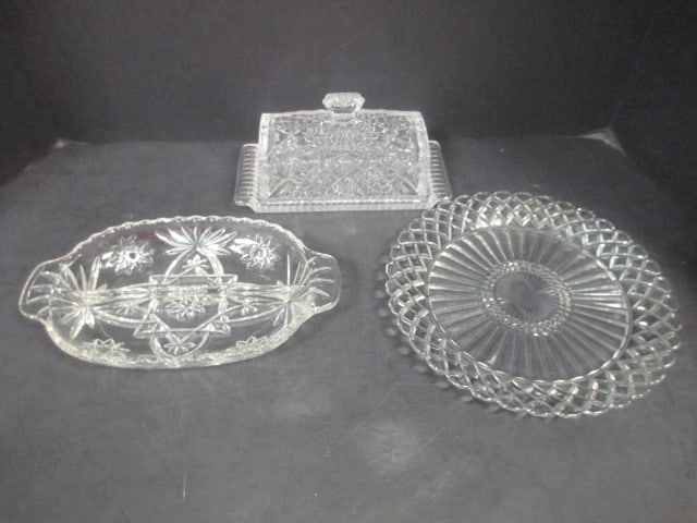 Clear Glass Butter Dish,Divided Dish & 9 1/2" Serving Plate: . 