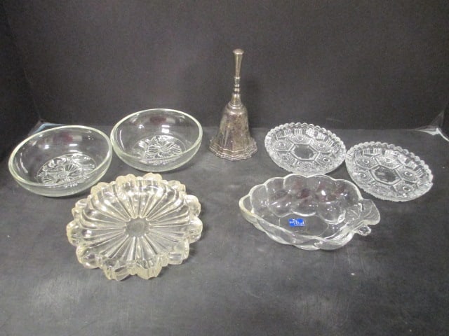 Glassware Grouping & Avon Silverplate Bell: . 
