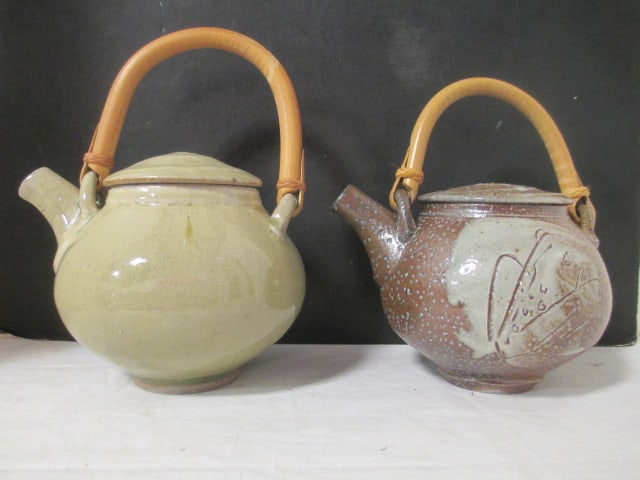 Studio Pottery Teapots w/bamboo Handle (Lot of 2) (1 of 14)