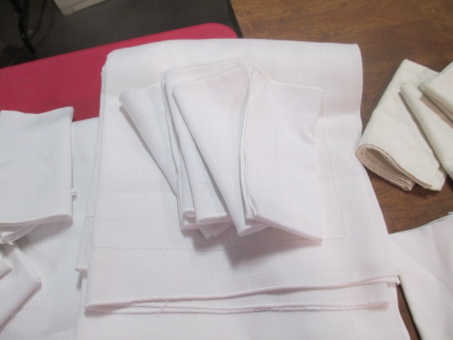 White Linen (Lot of 2) Tablecloths & 12 Matching Napkins - 2