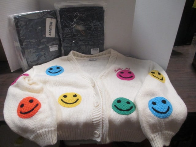Smiley Face Sweater & 2 Blue Shirts: XL 