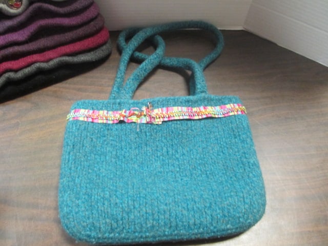 Wool Knit Tote Bags (3), Leather Gloves, Black Crochet Evening Bag - 8