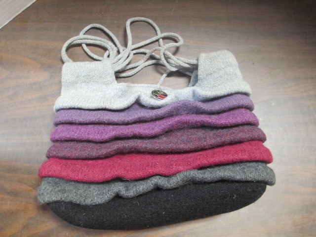 Wool Knit Tote Bags (3), Leather Gloves, Black Crochet Evening Bag - 9