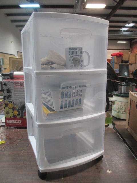 3 Drawer Rolling Organizer w/Contents: 12 x 14 x 25 1/2 (see all pictures