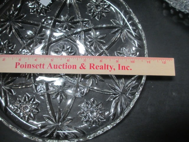 Pink Depression Glass Tray and wine glass, Clear Glass Serving Tray and Crystal Bowl - 13