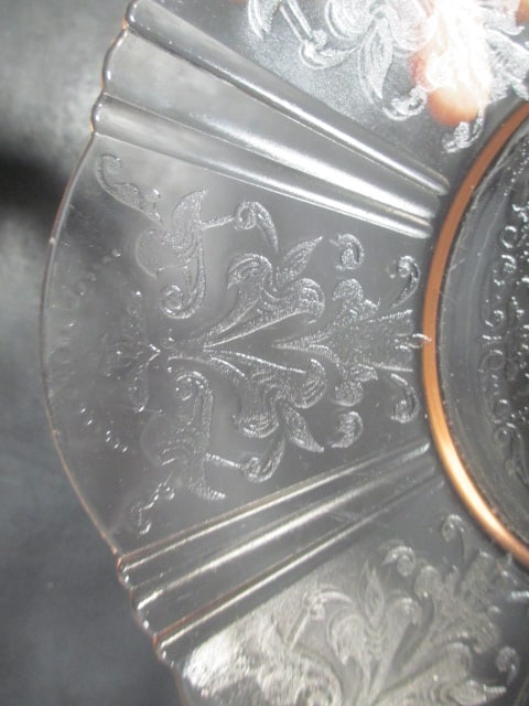 Pink Depression Glass Tray and wine glass, Clear Glass Serving Tray and Crystal Bowl - 3