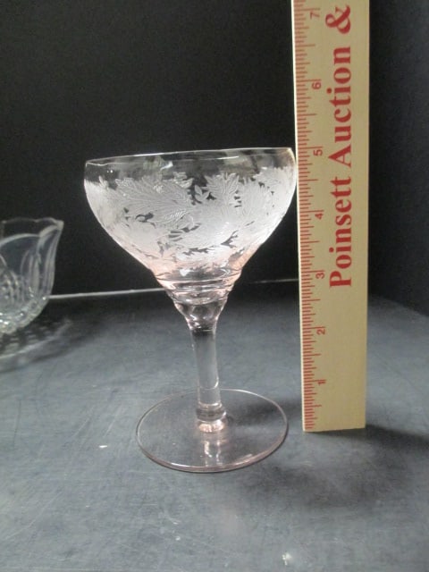 Pink Depression Glass Tray and wine glass, Clear Glass Serving Tray and Crystal Bowl - 5