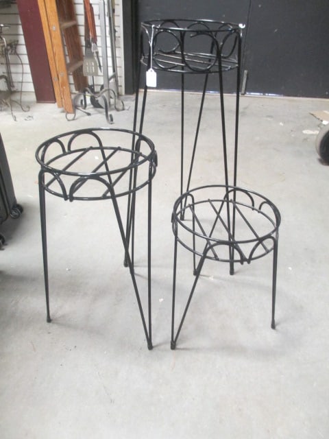 Black Metal Plant Stands Stacking (Lot of 3): 15", 21", 30" 