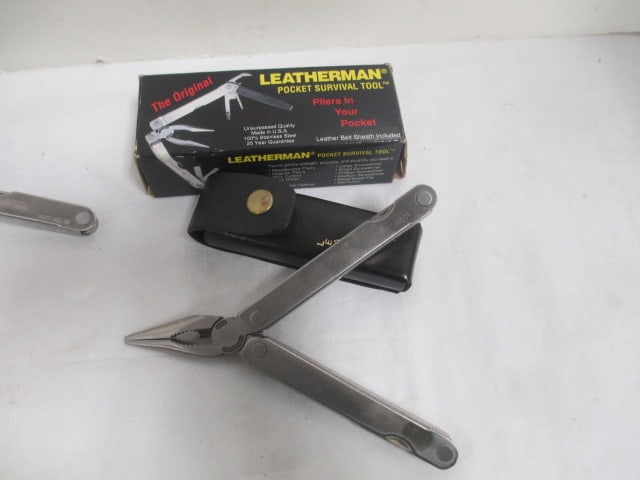 2 Leatherman Tools & Knife w/Leather Sheath - 6