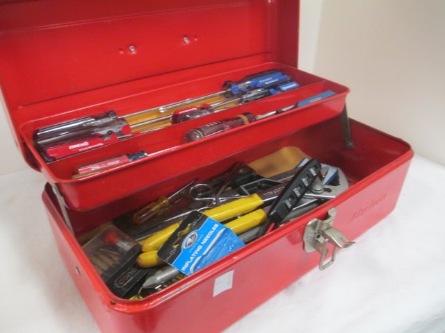 Union Red Metal Tool Box w/contents - 4