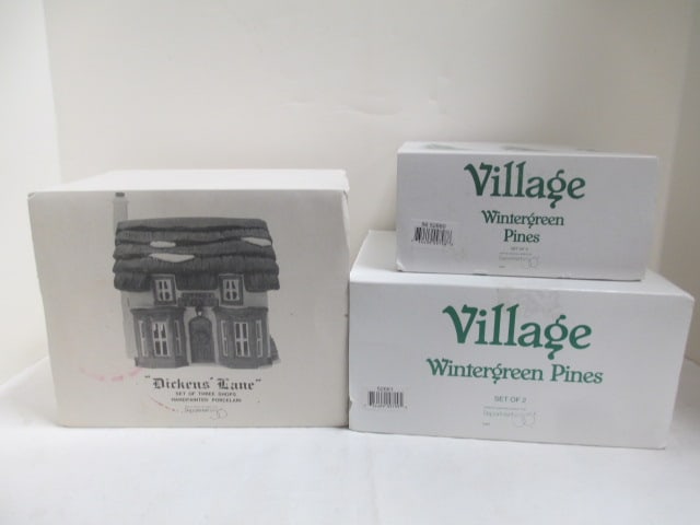 Dept. 56 (2 PC & 3 PC Pines) & Dickins Lane 3 PC Shops in Boxes: . 