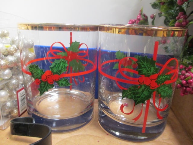 Christmas Grouping-Holly & Ribbons (2) Cups, Candle Rings, - 3
