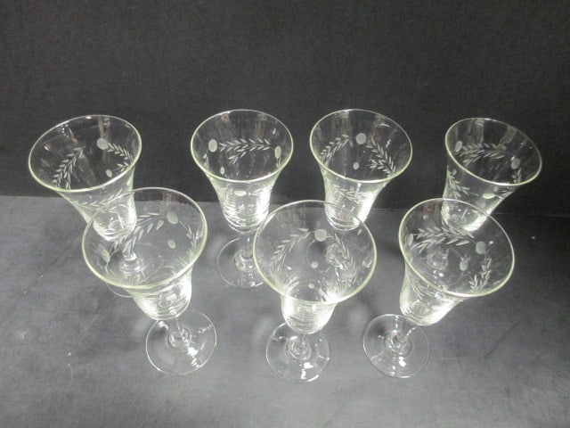 Crystal Etched Cordial Stems (Lot of 7) - 2