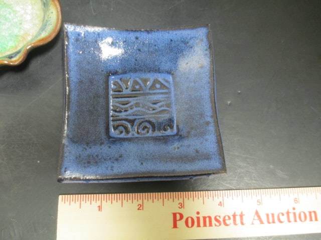 Pottery Grouping-2 Vases, Signed Candle Holder, 2 Trinket Dishes - 2