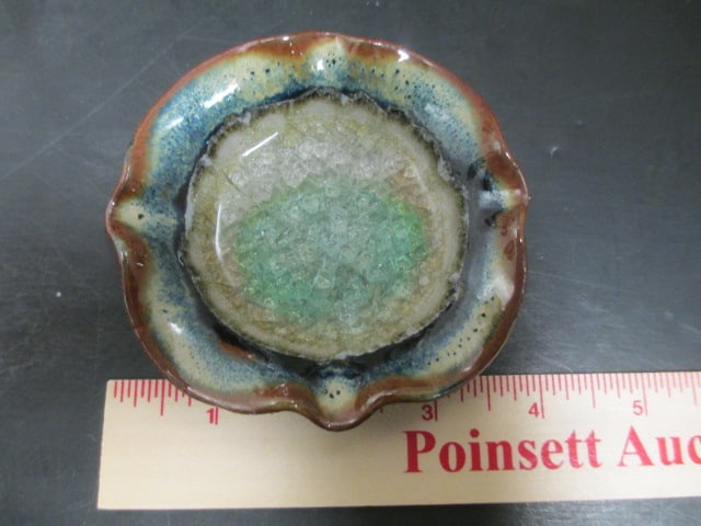 Pottery Grouping-2 Vases, Signed Candle Holder, 2 Trinket Dishes - 4