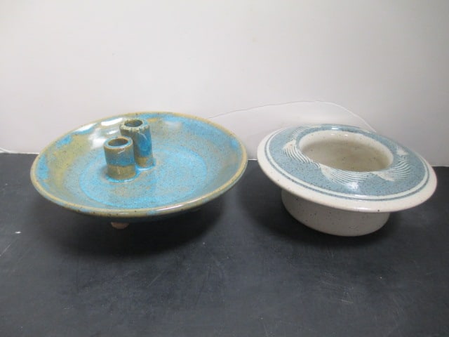 Ikebana Pottery Flower Frog Bowls (Lot of 2): . 