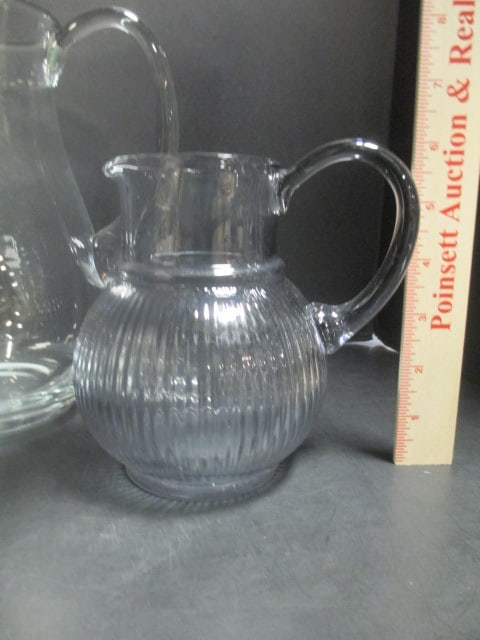 2 Glass Pitchers 9" & 6" & Glass Creamer 5" - 3