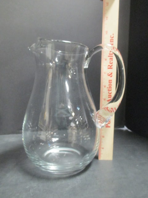 2 Glass Pitchers 9" & 6" & Glass Creamer 5" - 4