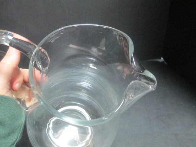2 Glass Pitchers 9" & 6" & Glass Creamer 5" - 5