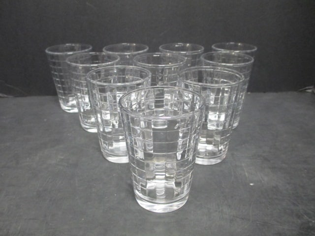 Block Optic Clear Glass Tumblers (Lot of 10): 4" 