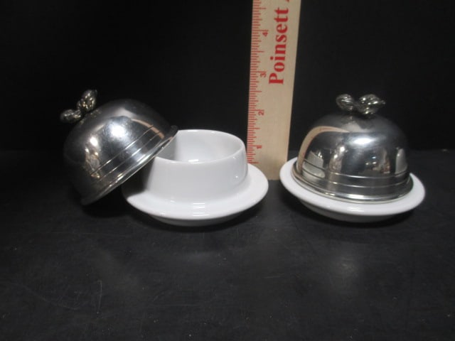 Fan Shaped Appetizer Plates (4), Silverplate Butter Cloches, - 11