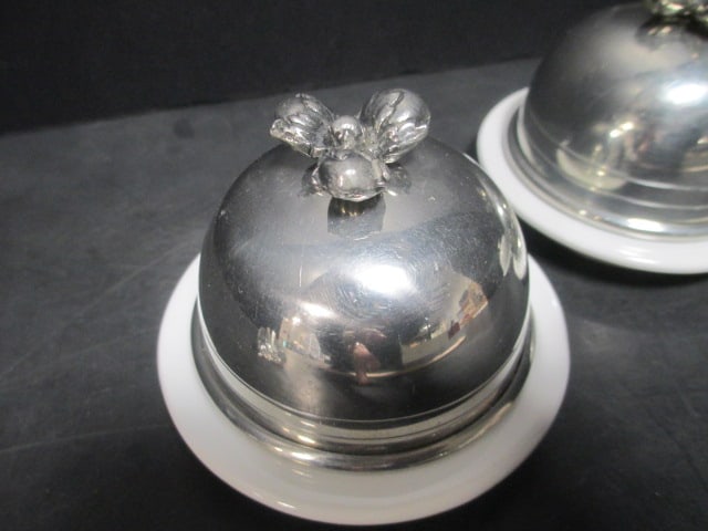 Fan Shaped Appetizer Plates (4), Silverplate Butter Cloches, - 12