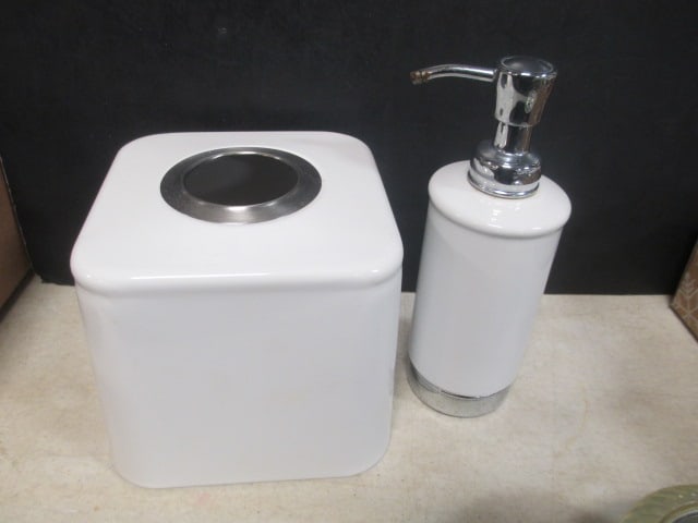 White Ceramic Kleenex Holder & Soap Dispenser, & - 2