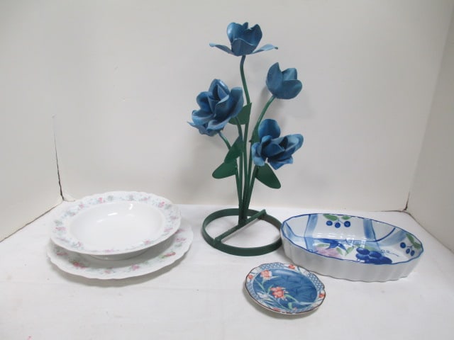 Metal Roses, German Plate & Bowl, Casserole Dish, etc.: see all pictures 