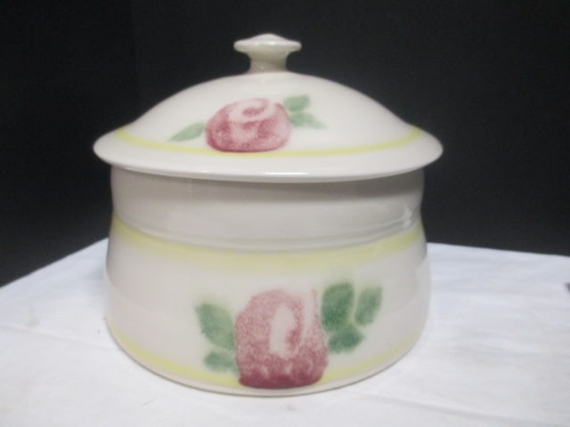 Signed Pottery Lidded Serving Bowl: 6" Diameter x 4" Deep