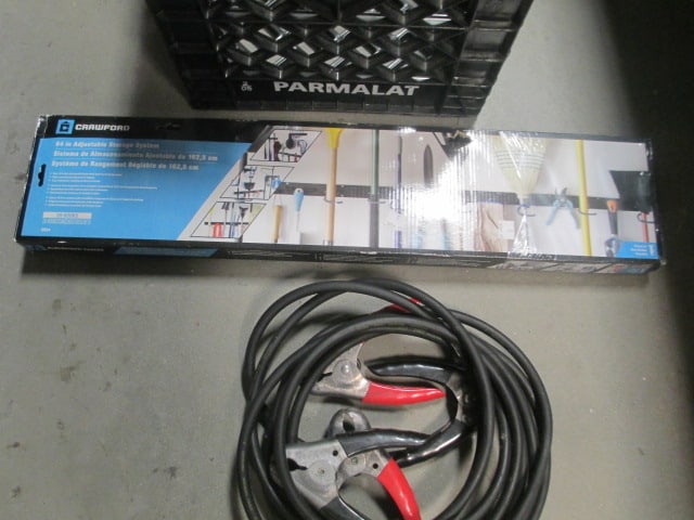 Black Plastic Crate w/Battery Jumper Cables & Tool Storage System - 3