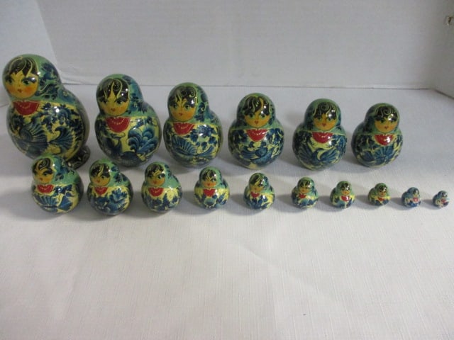 Vintage Signed 15 Piece Russian Nesting Doll - 2