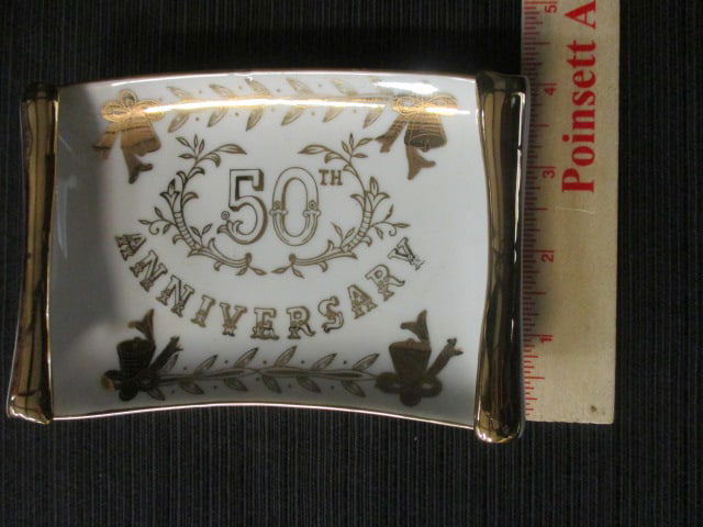 Vintage Lefton Handpainted "50th Anniversary" Dish - 7