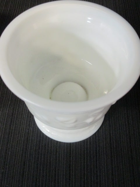 Pair of Vintage Embossed Ivy Hearts White Milk Glass Pedestal Dishes - 6