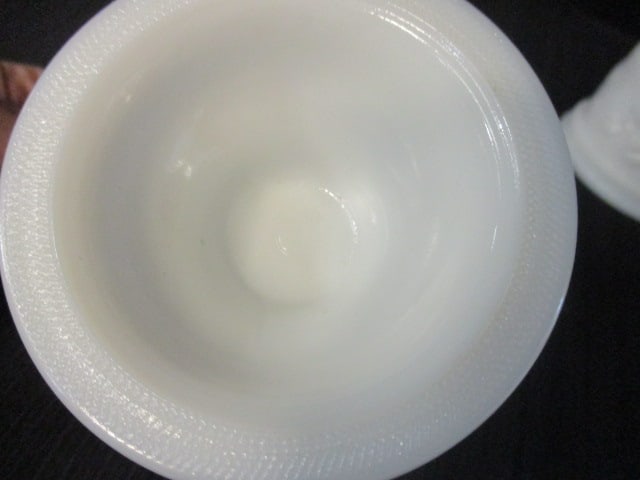 Pair of Vintage Embossed Ivy Hearts White Milk Glass Pedestal Dishes - 8